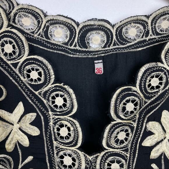 Vintage Embroidered Top Peasant Top Mexico Black Yellow Floral - Picture 6 of 7